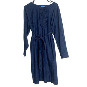Draper James Chambray Denim Dress Size 20 Long-Sleeve Button-Front Ruffle Detail